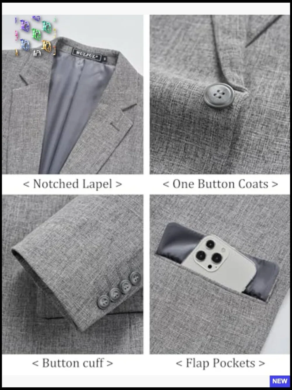 Modern Fitted Sport Coat Blazer Lightweight One Button Suit Jacket Classic